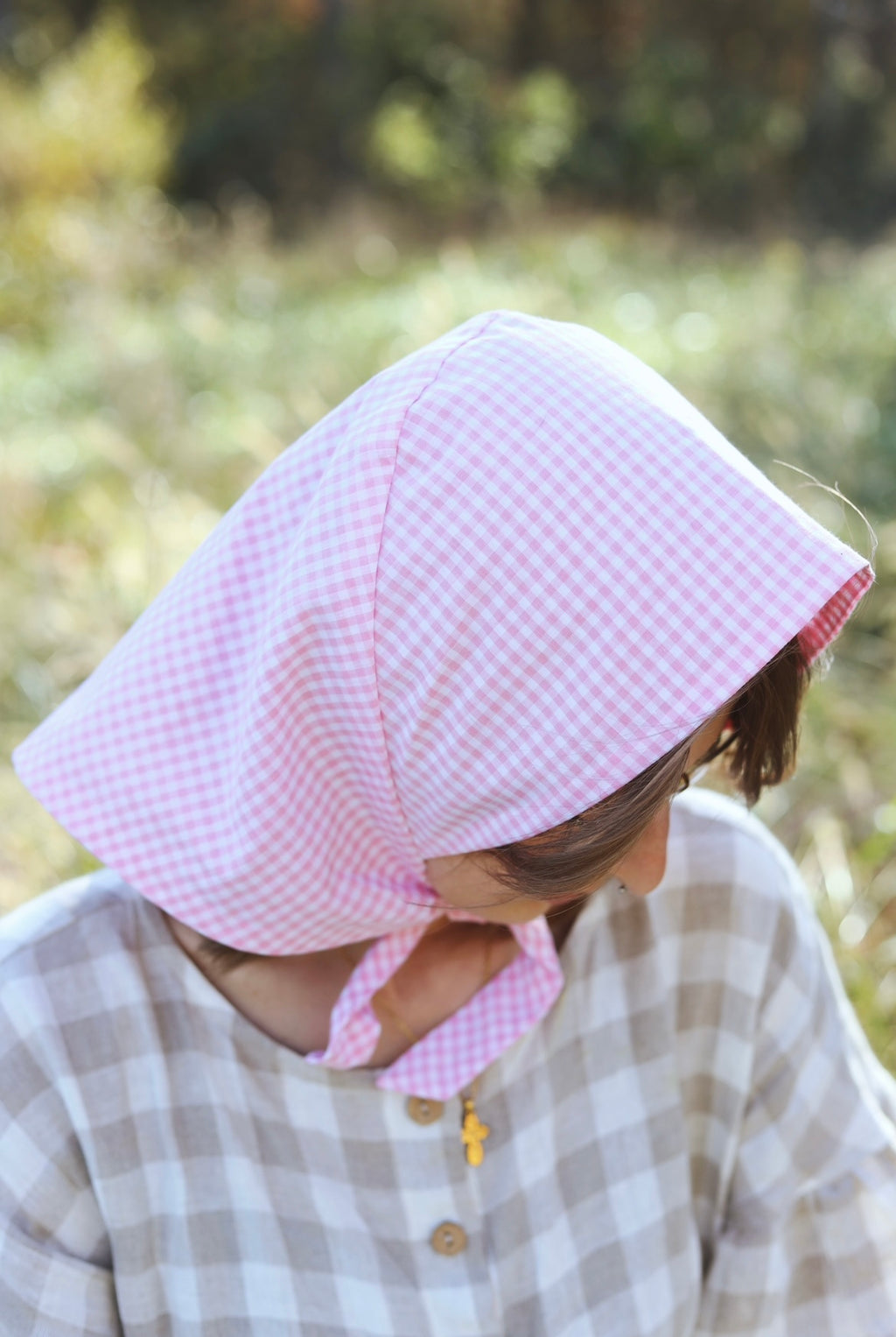 Adult Sophia Headscarf - Light Pink Gingham