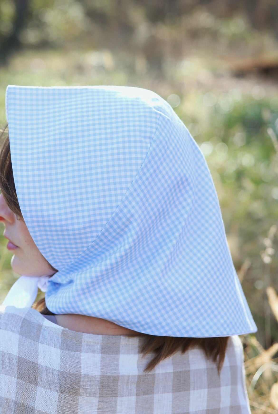 Adult Sophia Headscarf - Sky Blue Gingham
