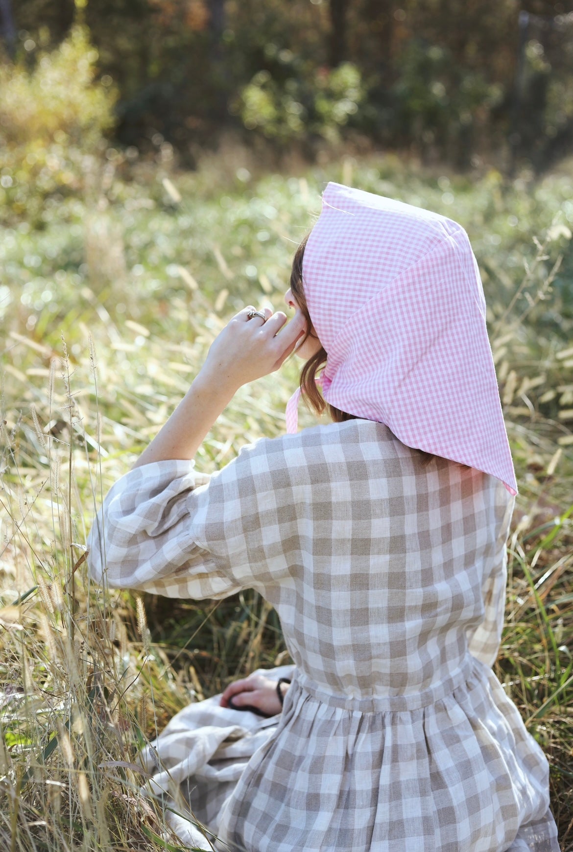Adult Sophia Headscarf - Light Pink Gingham